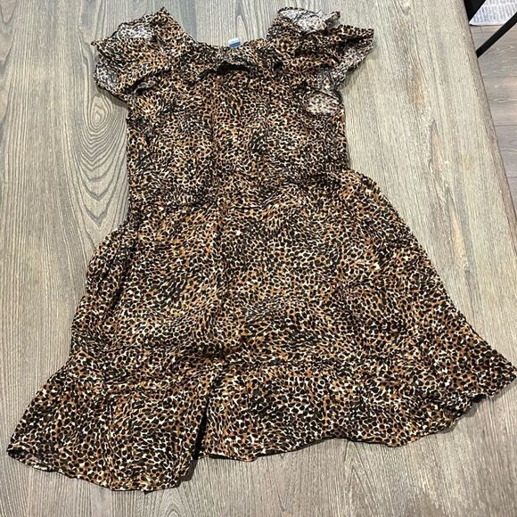 Old Navy Waist-Defined Ruffle-Trim Mini Dress Ruffled V-Neck Leopard Print Large - Picture 4 of 6